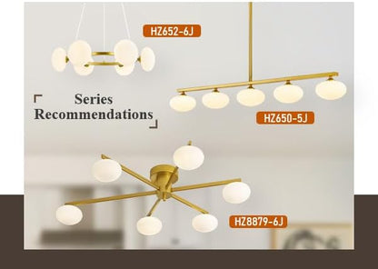 Modern Gold Chandelier, Mid Century Wagon Wheel Chandelier, 6-Light Globe Dining Room Light Fixture with Milk Glass Shades