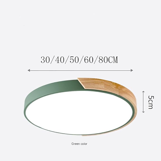 LED Modern Wood Recessed Ceiling Light, 20 Inch, 3000K-6000K Dimmable, Green, 36W Flush Mount Living Room Bedroom Ceiling Lamp