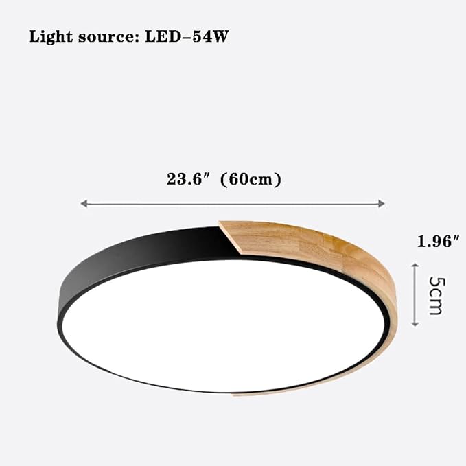 LED Ceiling Light Fixture,24 Inch Modern Wood Recessed Ceiling Lights,Dimmable Light,Black 54W Close to Ceiling Lighting Flush Mount Living Room Bedroom,3000K-6000K