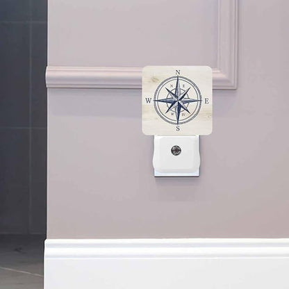 Compass Night Light Vintage Ocean Geographical Exploration Sign 0.5W Night Lights Auto LED Lamp Energy Saving Square Lights for Room Bedroom Bathroom