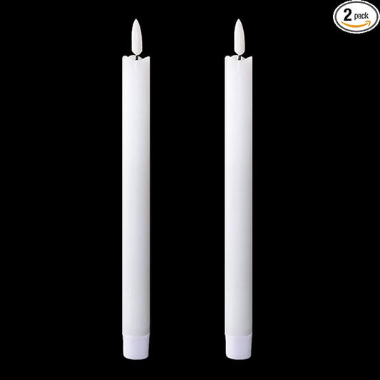 GenSwin Flameless Taper Candles Flickering with Remote Timer, Battery Operated LED Taper Candles with 3D Wick Real Wax Window Candlesticks Pack of 2 for Home Wedding Decor(White, 0.78 x 9.64 Inch)