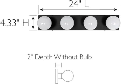 Design House Vanity Lights, 4 Linear Lights, Dimmable, Horizontal or Vertical Use, Uses (4) 60W Bulbs, for Bathroom/Makeup Vanity, Matte Black, 24.0. in. L x 4.33 in. H x 2.0 in. D, 588574-BLK