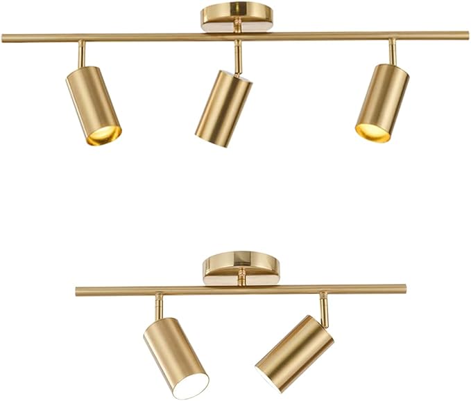 BOKT Gold Flush Mount Tracking Light Kit 3 Light Wall Decorative Lamp Modern Close to Ceiling Light Adjustable Track Lighting for Kitchen Island Living Room Bedroom