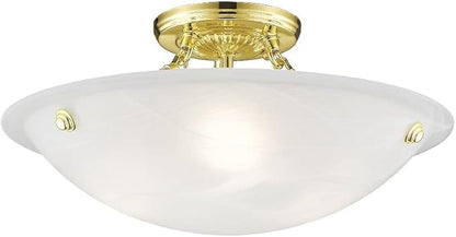Livex Lighting 4273-91 North Port 3 Light Brushed Nickel Semi Flush Mount with White Alabaster Glass