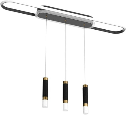 Jaycomey Modern LED Chandelier, Dimmable LED Ceiling Chandelier with Remote Control, 3-Light Acrylic Pendant Light for Dining Room, Kitchen Island, Living Room, 62W Black