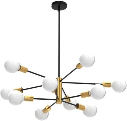 Sputnik Chandeliers Modern Black and Gold Chandeliers 10-Light Mid Century Farmhouse Chandelier Ceiling Light Fixture Height Adustable Pendant Light for Kitchen Island Living Room Dining Room