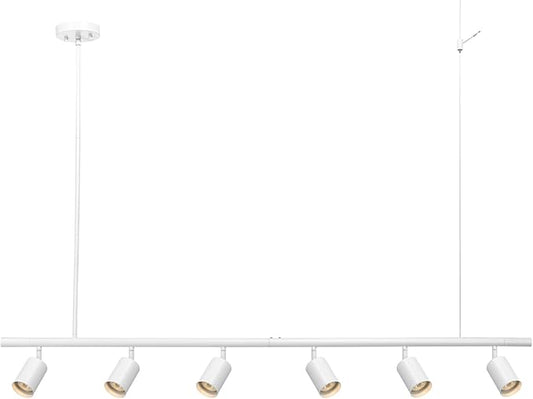Globe Electric 64000124 55" 6-Light Adjustable Height Track Lighting, Matte White, Pivoting Heads, Modern Ceiling Light for Kitchen, Hallway or Dining Room, Dimmer Switch Compatible