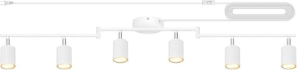 Track Lighting Plug in, LED Track Lighting Fixtures Ceiling Kit, White 6-Light Ceiling Light Plug-in, Wall Light with 14.8ft Power Cord, Rotatable Kitchen Spotlight for Bedroom(GU10 Socket, NO Bulb)