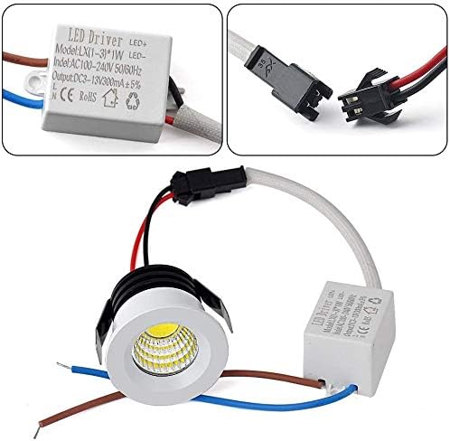 5 Pack 3W Mini LED Recessed Lighting, 1 Inch Recessed LED Lights, Under Cabinet Lighting Under Cabinet Lights 300LM 3000K Warm White AC 110V/220V Lights with Driver Power Supply