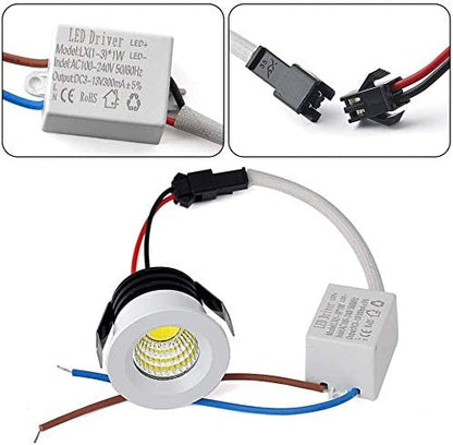 5 Pack 3W Mini LED Recessed Lighting, 1 Inch Recessed LED Lights, Under Cabinet Lighting Under Cabinet Lights 300LM 3000K Warm White AC 110V/220V Lights with Driver Power Supply
