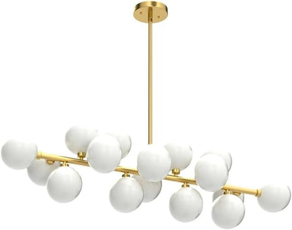 Mid Century Modern Gold Chandelier Rectangle Pendant Fixtures Linear Sputnik Chandeliers for Kitchen Island Dining Room Over Table