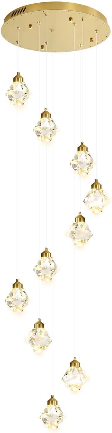 H138in Foyer Chandelier Staircase Chandeliers for High Ceiling Gold Pendant Light Fixture 14-Lights Crystal Chandelier Lighting Fixture for Living Room Staircase Villa