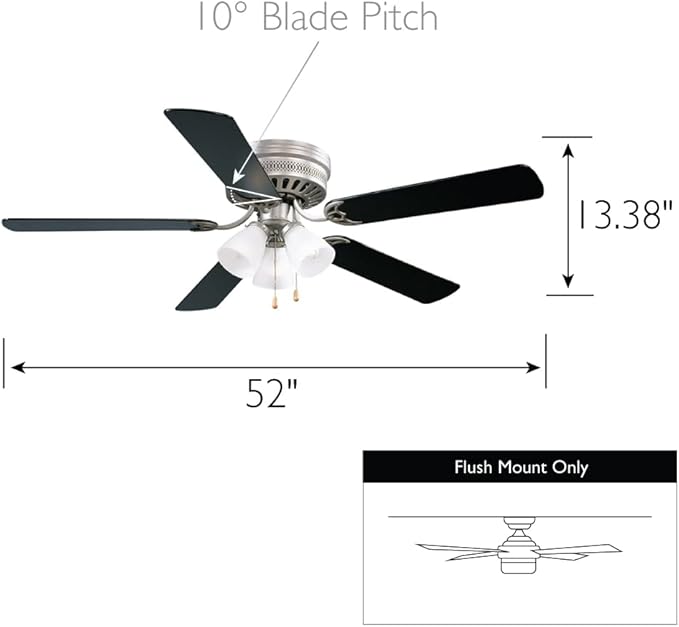 Design House Millbridge 52-Inch Hugger Ceiling Fan with LED Light Kit, 5 Reversible Blades, 3-Speed, Satin Nickel – Design House, 157388-SN