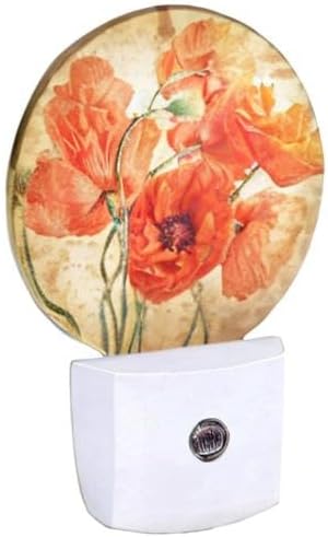 EKOBLA Poppy Flower Plug-in Night Light, Vintage Red Orange Floral LED Nightlight with Sensor for Hallway
