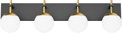 Ralbay Mid Century Modern Vanity Lights - 4-Light Milky Glass Globe Modern Bathroom Vanity Lights Over Mirror, Black/Golden Bathroom Wall Light Fixture