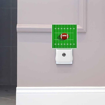 Rugby Field Night Light Green Background with Brown Rugby Balls 0.5W Night Lights Auto LED Lamp Energy Saving Square Lights for Room Bedroom Bathroom