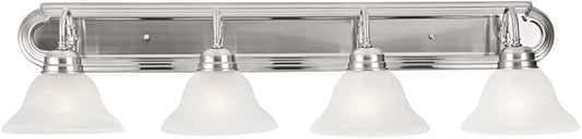 Design House 519215 Millbridge Vanity Light Dimmable with Frosted Glass for Above Bathroom Mirror, Satin Nickel, 4-Light