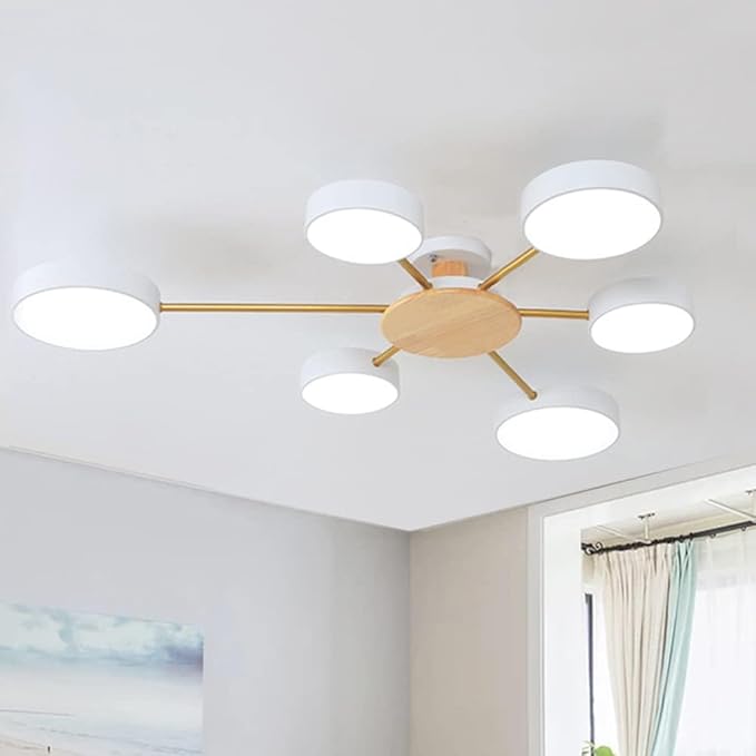 6-Lights LED Ceiling Lighting 41 Inch Modern Ceiling Lights Flush Mount Recessed Lighting Ceiling Light 48W Dimmable Living Room Bedroom Kitchen, 3000K-6000K White