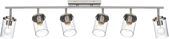 BONLICHT Transitional 6-Light Glass Track Lighting Kit Directional Ceiling Spot Light Brushed Nickel Modern Bathroom Vanity Wall Lights for Kitchen Living Room Office, Flexibly Rotatable Light Head