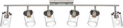 BONLICHT Transitional 6-Light Glass Track Lighting Kit Directional Ceiling Spot Light Brushed Nickel Modern Bathroom Vanity Wall Lights for Kitchen Living Room Office, Flexibly Rotatable Light Head