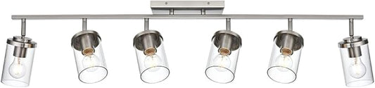 BONLICHT Transitional 6-Light Glass Track Lighting Kit Directional Ceiling Spot Light Brushed Nickel Modern Bathroom Vanity Wall Lights for Kitchen Living Room Office, Flexibly Rotatable Light Head