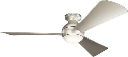 Kichler 330152NI 54 Inch Sola Ceiling Fan LED, 3 Speed Wall Control Full Function, Brushed Nickel Finish with Silver