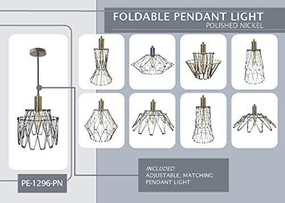 Royal Designs, Inc. Foldable Industrial Metal Pendant Light with Adjustable 7 ft Long Lamp Cord & Canopy, Create 9 Different Shapes, Polished Brass, Single