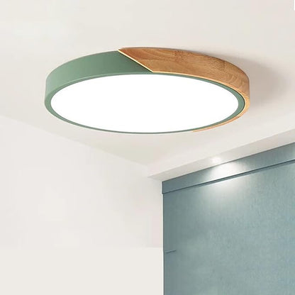 LED Modern Wood Recessed Ceiling Light, 20 Inch, 3000K-6000K Dimmable, Green, 36W Flush Mount Living Room Bedroom Ceiling Lamp