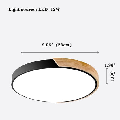 LED Ceiling Light Fixture,10 Inch Modern Wood Recessed Ceiling Lights,Dimmable Light,12W Black Close to Ceiling Lighting Flush Mount Living Room Bedroom,3000K-6000K