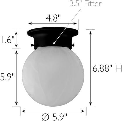 Design House Millbridge Globe 6 Inch Diameter Indoor Ceiling Light Fixture, for Bedroom, Hallway, Closet & Dining Room, Alabaster Glass, Matte Black, 588483