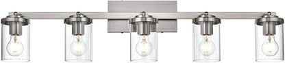 BONLICHT Modern 5-Light Track Lighting Fixture Flush Mount Brushed Nickel Wall Mount Track Lights Kit Industrial Kitchen Ceiling Spot Light Indoor Bathroom Fixture Vanity Lights with Clear Glass Shade