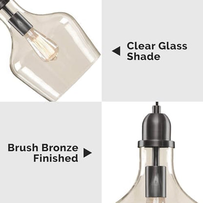 INK+IVY Auburn Pendant Kitchen Lighting for Dining Room, Industrial Lights, Hand-blown Glass Bell Shaped Pendant Light for Kitchen Island, Foyer, Bedroom, 9" Dia x 95.5" H, Bronze/Clear