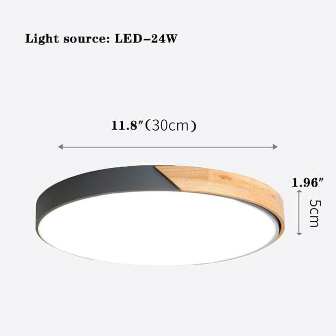 LED Ceiling Light Fixture,12 Inch Modern Wood Recessed Ceiling Lights,Dimmable Light,Grey 24W Close to Ceiling Lighting Flush Mount Living Room Bedroom,3000K-6000K