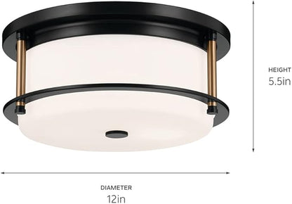 Kichler Brit 52595BKCPZ Flush Mount 2-Light 12˝ with Satin Etched Cased Opal Glass in Black and Champagne Bronze