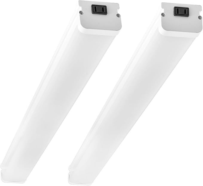 4FT Linkable 60W LED Shop Lights Warm White 3000K 4000K 6000K 6000LM for Garages Shop, Linear Work Light Fixture Hanging or FlushMount with Plug, ETL 2 Pack