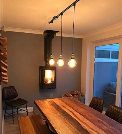 Kiven H-Type 3 Wire Track Pendant Light 3.3 Feet Red Weave Rope Cord Iron Retro Style Lighting Industrial Factory Pendant Lamp,3 Pack
