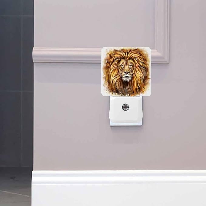 Lion Night Light Furry Brown LED Night Lights Plug into Wall for Stairway Hallway Bedroom 0.5W Nightlight
