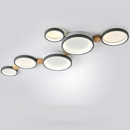6-Lights LED Ceiling Light Fixture,Modern 42 Inch Ceiling Lights Flush Mount Wooden 40W Dimmable Chandelier for Living Room Bedroom Kitchen,3000K/4000K/6000K Temperatures Selectable Grey