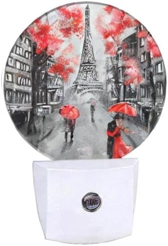 EKOBLA Paris Eiffel Tower Plug-in Night Light, Romantic Couple Street Scene LED Nightlight with Auto Sensor for Bedroom & Home Decor