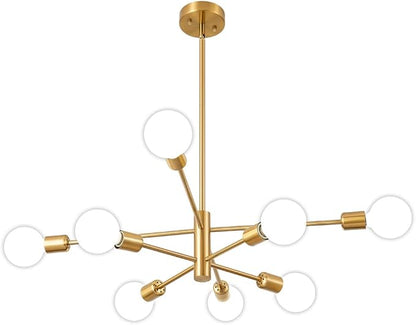 Sputnik Chandelier Modern Gold Chandelier Mid Century Ceiling Lighting Fixtures 8 Lights E26 for Living Room, Kitchen Island, Bedroom, Dining Room, and Farmhouse