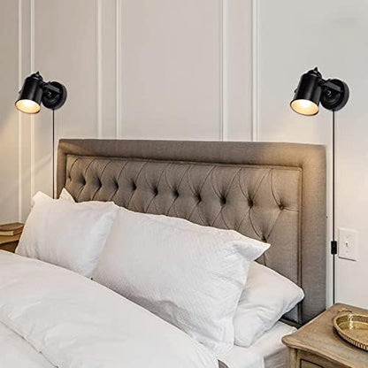 TISLYCO Wall Sconces with Plug in Cord Set of Two, Adjustable Retro Black Wall Lamp with On/Off Switch, Wall Mounted Lights for Bedroom Living Room, Industrial Sconce Wall Lamp Indoor Spotlight