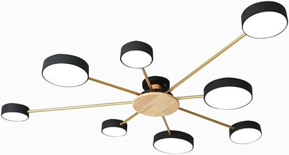 8-Lights LED Ceiling Light Fixture,48 Inch Modern Ceiling Lights Flush Mount Wooden 64W Dimmable Chandelier for Living Room Bedroom Kitchen,3000K/4000K/6000K Black