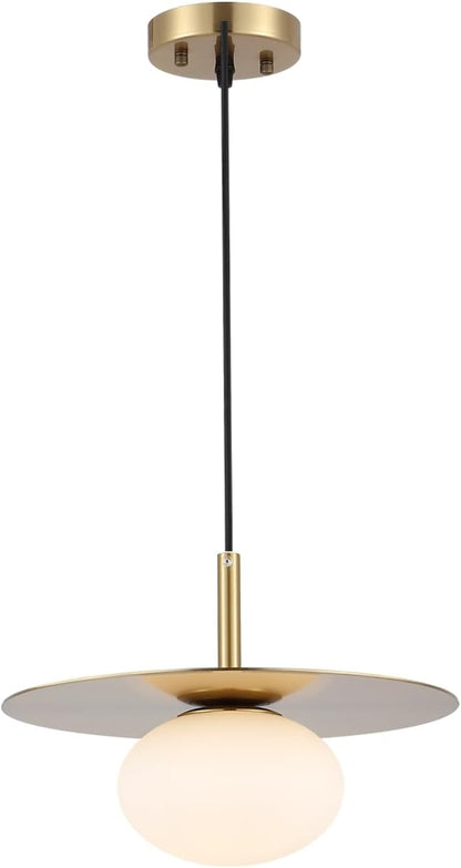BYOLIIMA Modern Globe Pendant Lighting Milky White Glass Shade Brass Gold Farmhouse Pendant Light 11.81" Dome Industrial Mid Century Hanging Ceiling Light Fixture Kitchen Island Dinning Room Bedroom