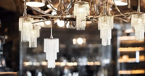 Modern Chrome Beaded Hanging Chandelier (W10.25 x H20”)，3 Tiers Beads Pendant Shade Gold Frame, Ceiling Chandelier Beaded Lampshade with Acrylic Jewel Droplets (H20Gold)