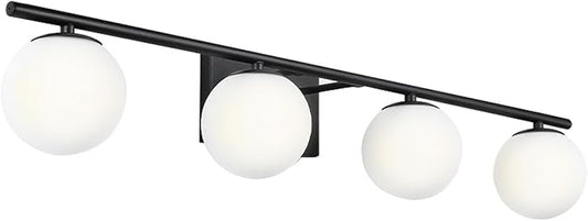 New Bathroom Vanity Light Fixtures Matte Black Milk White Globe Glass Shade 4 Lights Modern Wall Bar Sconce Over Mirror(4 lights-35.43inch)
