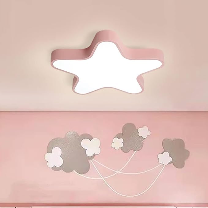 LED Ceiling Light Fixture, Modern Pentagram Recessed Ceiling Lights, 3000K-6000K Dimmable Light, Close to Lighting Flush Mount Living Room Pendant Lamps (Pink, 16inch)