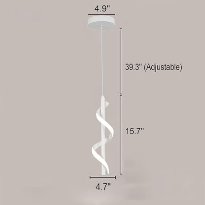 13W Modern Spiral Led Pendant Light Fixture, Cold White 5500K Minimalist Integrated LED Hanging Lamp, Adjustable Hanging Island Light Fixture For Bedroom Living room Kitchen Sink, 1 Pack (White)