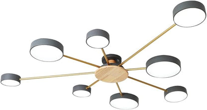 8-Lights LED Ceiling Light Fixture,48 Inch Modern Ceiling Lights Flush Mount Wooden 64W Dimmable Chandelier for Living Room Bedroom Kitchen,3000K/4000K/6000K Temperatures Selectable Grey