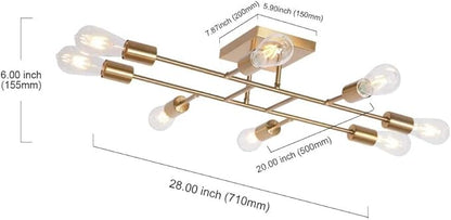 8 Light Modern Kitchen Ceiling Lighting Fixture, Mid Century Brushed Brass Semi Flush Mount Low Ceiling Living Room Light fixtures for Dining Room Bedroom Foyer Basement