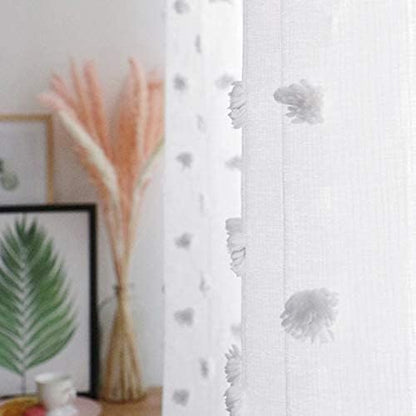MYSKY HOME Pom Pom White Sheer Curtains for Bedroom Girls Room Curtains 72 Inches Long for Nursery Kids Light Filtering Boho Window Drapes, Rod Pocket, 52" Wide, 2 Panels